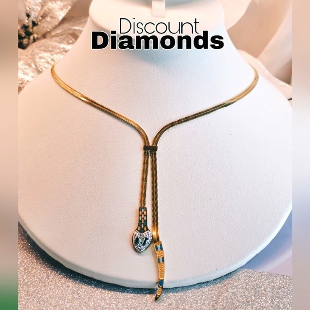 Snake Chain Necklace Green Zircon Eyes 18K Gold on 316L Stainless Steel